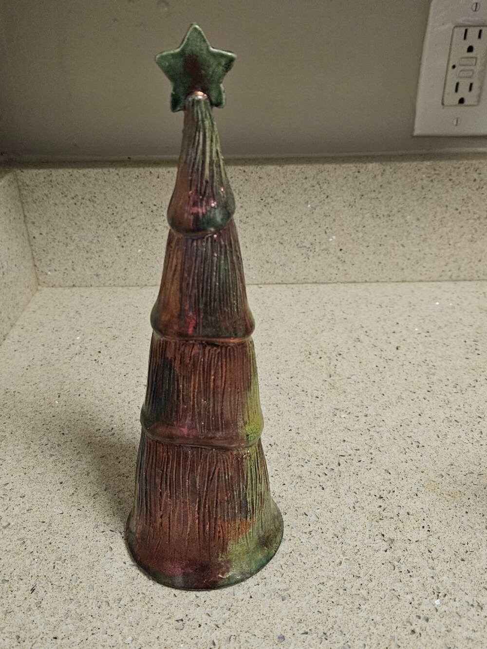 Charlotte Munning Signed Raku Copper Glaze Pottery Tree - 10.5"
